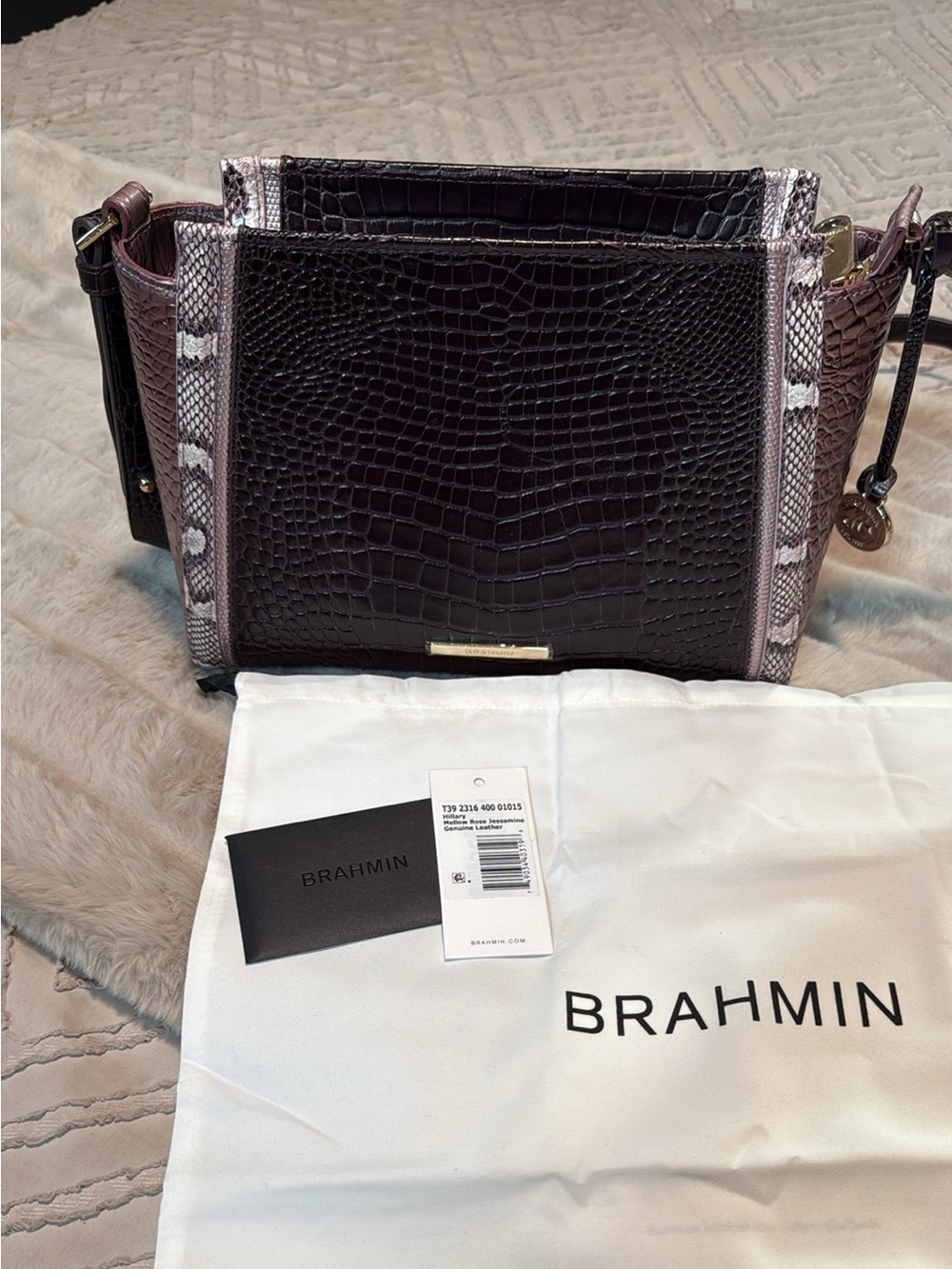 Brahmin Croc-Embossed Leather Hillary Crossbody in Deep Plum and Blush- NWOT